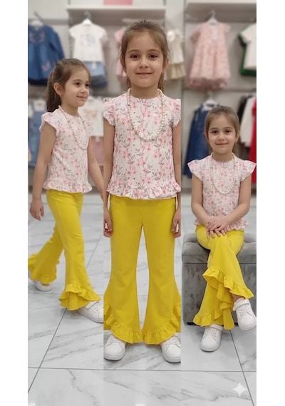 Veraura Lifestyle 6-7-8 Yaş Kolyeli Full Likra Çocuk Takımı sarı