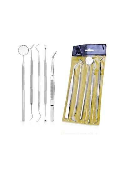 Valkyrie 5 Parça Paslanmaz Çelik Diş Temizleme Ağız Bakımı 5 Li Set Ayna Orak Skaler Spatula Cımbız Seti