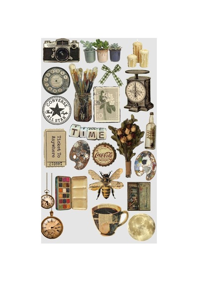 5'li Vintage Temalı 109 Adet Sticker Seti Ajanda Planner Journal Sticker Set1 Diğer