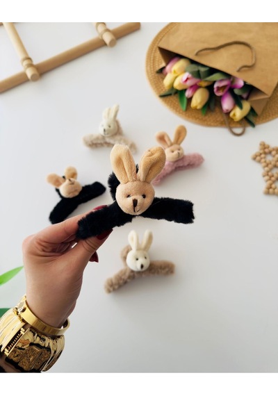 Miniğimin Cicileri Tavşan Figürlü Kız Çocuk Peluş Mandal Toka - Siyah