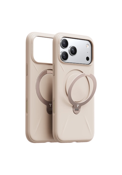 Torras Apple iPhone 17 Pro / 18 Pro Uyumlu O Stand Spin Silicone Serisi Magsafe Kılıf Krem