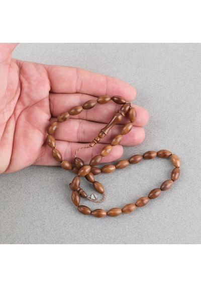 Kuka Orijinal Doğal Lapisdo İmzalı Bilek Boy Arpa Kesim 6.5x11mm Tesbih Kahverengi