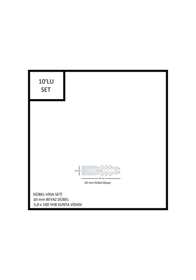 Dübel-vida Seti, Beyaz Dübel 10 Mm, 5,0x100 Yhb Sunta Vidası, 10 Adet