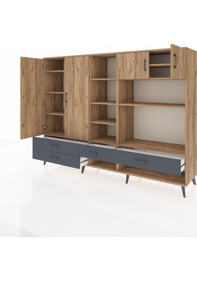 Hyperion Dolap 12 Raflı 4 Çekmeceli 4 Kapaklı 220x44x163 Çam-çam/ Çam-çam/antrasit Hyperion Dolap 12 Raflı 4 Çekmeceli 4 Kapaklı 220x44x163 Çam-çam/ Çam-çam/antrasit