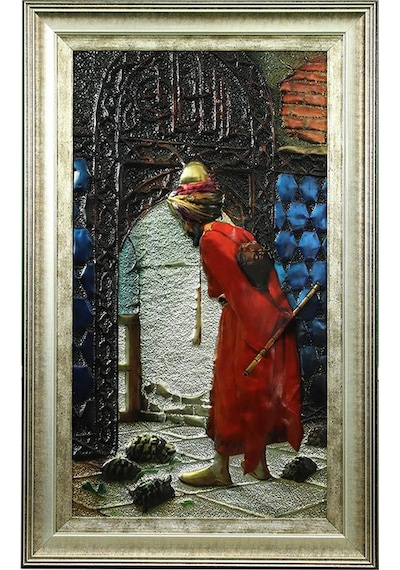 E38 El İşçiliği Kaplumbağa Terbiyecisi Aliminyum Kabartma Tablo 48x77 Cm-6385