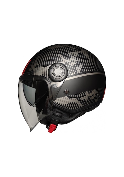 Fr-612 Unıver Yarım Kask Mat Siyah-gri-kırmızı Güneş Vizörlü