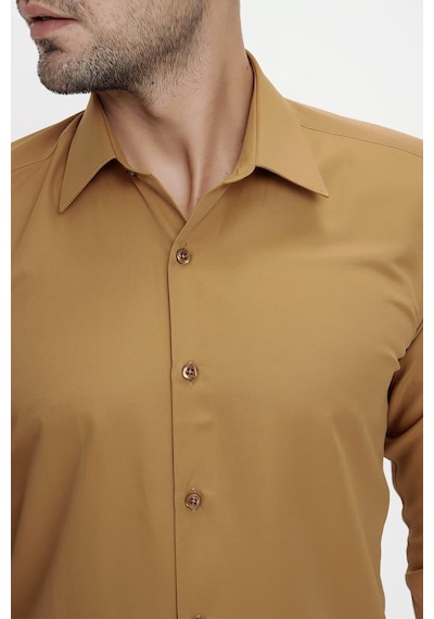 Efor Slim Fit Pamuk Saten Klasik Taba Gömlek Gk 624 Taba