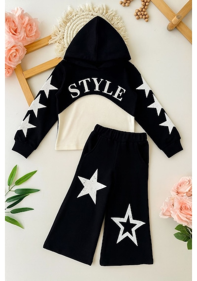 Star Style Kız Çocuk 3'lü Takım - 3/12 Yaş - 31517 Siyah