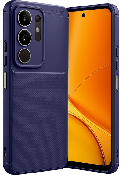 Vivo Y29 4g Uyumlu Kılıf Karbon Tasarım Kamera Korumalı Silikon Telefon Kılıfı Kapak Lacivert