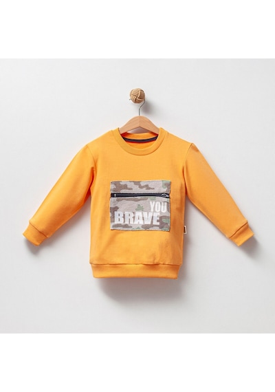 Overdo Kids Erkek Çocuk %100 Pamuklu Kamuflaj Cepli Sweatshirt Kırmızı
