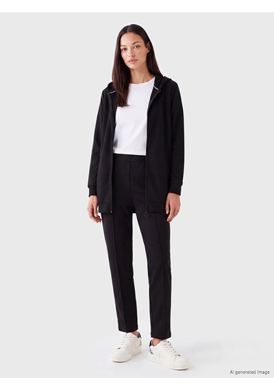 Lcw Everyday Siyah Soft Touch Oversize Kadın Fermuarlı Sweatshirt