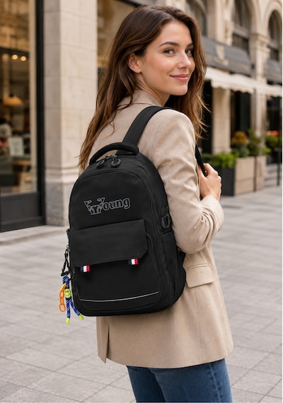 Kaff Young 51585 Black Siyah Unisex Çok Cepli Anahtarlık Aksesuarlı Suya Dayanıklı Sırt Çantası