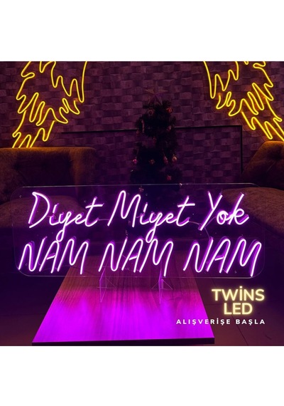Diyet Miyet Yok Nam Nam Nam Yazılı Neon Tabela Pembe