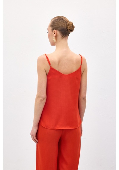 Sateen Degaje Yaka Dökümlü Bluz - Oranj-136692 Oranj