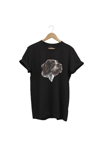 Avcılık Hunting Drahthaar Draktar Av Köpeği Baskılı %100 Pamuk Regular Fit Unisex T-shirt Siyah