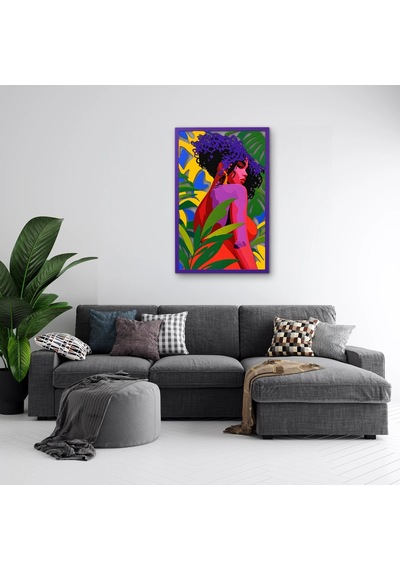 Mor Yapraklar Arasında Kadın Metal Tablo 61x95 Cm Çok Renkli