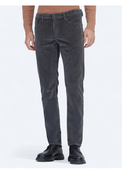 Kip Gri Fitilli Dokuma Slim Fit Kadife Casual Pamuk Karışımlı Pantolon Gri
