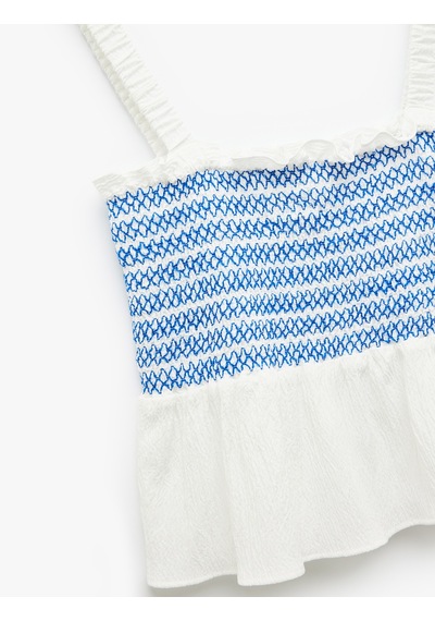 Koton Gipeli Brodeli Fisto Detaylı Kare Yaka Askılı Crop Bluz Ekru 5sak30085ew Ekru