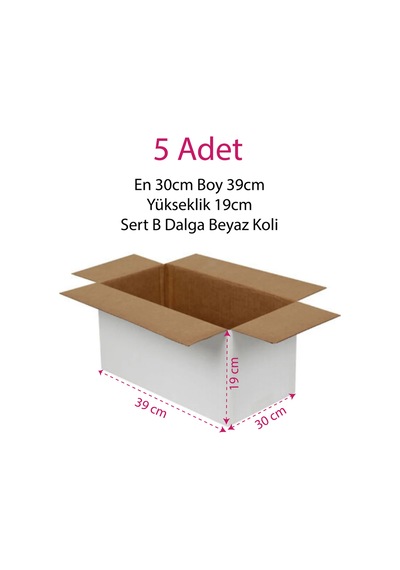 5 Adet Boş Karton Beyaz Taşıma Kutusu Boş Koli 39x30x19cm B Dalga Tek Oluk 39 X 29 X 18