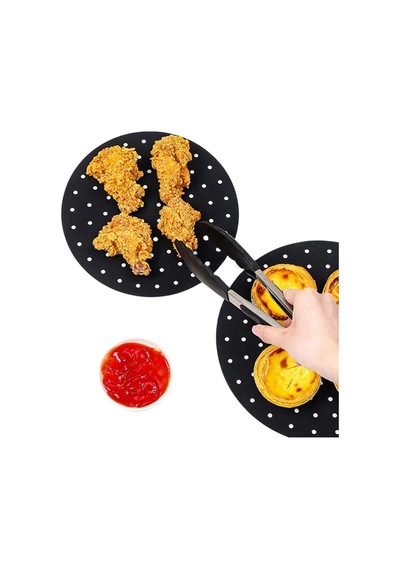 Siyah Isıya Dayanıklı Yıkanılabilir Silikon Fırın Ve Airfryer Yuvarlak Model Pişirme Matı 23 Cm Bx40