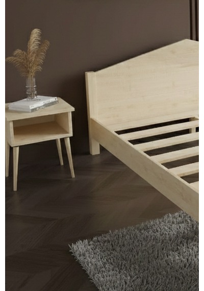 Renazzo Mi Lano Piramit Masif Ahşap Karyola Ve 2 Adet Natürel 160x200 Natürel - 160 X 200