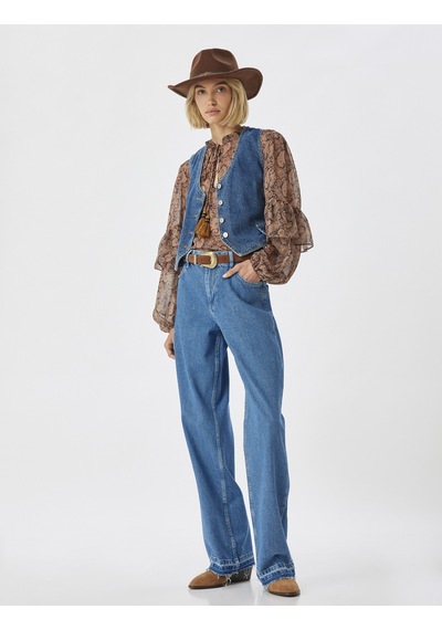 Koton Düz Uzun Paça Kot Pantolon Çift Bel Detaylı Normal Bel - Straight Jean Orta İndigo 5wal40109md İndigo