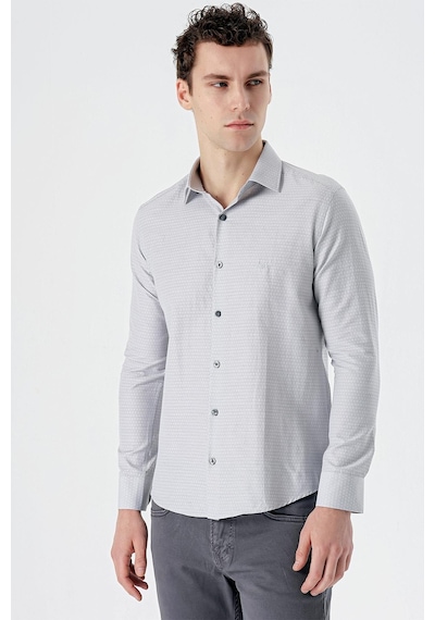 İmza Gri Uzun Kollu Desenli Armürlü Sert Yaka Cepsiz Pamuklu Slim Fit Dar Kesim Gömlek 1004235168-gri Gri