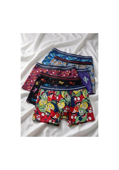 Trendybee Erkek Çocuk Eğlenceli Desenli Esnek Penye Pamuklu Boxer 6'lı Set Desenli-1 Desenli-1