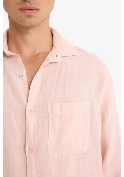 Defacto %100 Keten Relax Fit Uzun Kollu Gömlek F4598ax25hspn610 Pembe