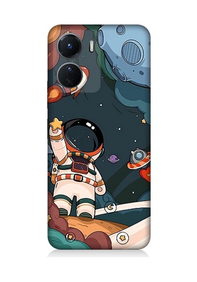 Vivo V16 Uyumlu Silikon Kılıf Sevimli Astronot Uzay Macerası