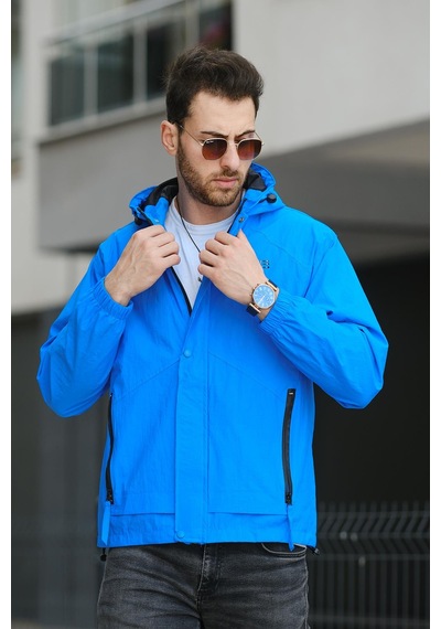 Oksit Save Baskılı Suya Dayanaklı Slim Fit Erkek Mevsimlik Mont Yağmurluk 001