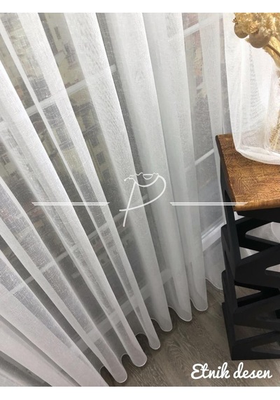 Tül Perde Kampanyalı Düz 3 Farklı Desen Etek Kurşun Sarım Ekru