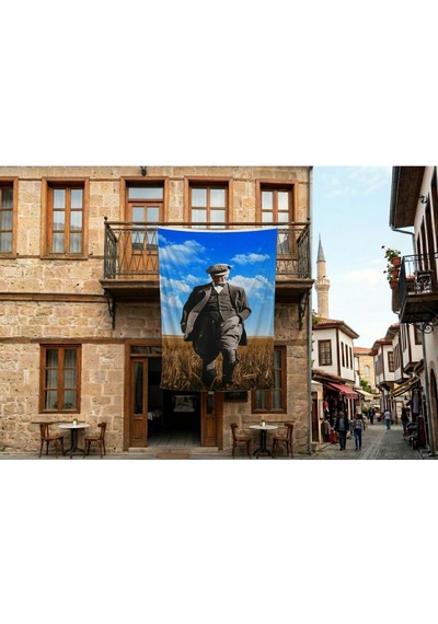 Atatürk Başak Tarlasında Yürürken Portre Poster Bayrak Premium Raşel Kumaş 300x450cm Ata60 Diğer