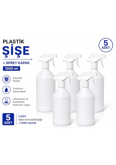 Plastik Şişe + Sprey Kapak 1000 Ml 5 Adet