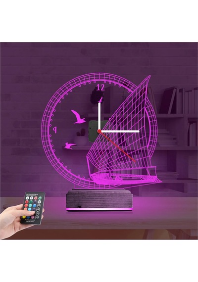 Luvivia Gemici Kaptan Denizci Yelkenli V1 Saatli 3d Lamba - Masa Gece Lambası Şeffaf