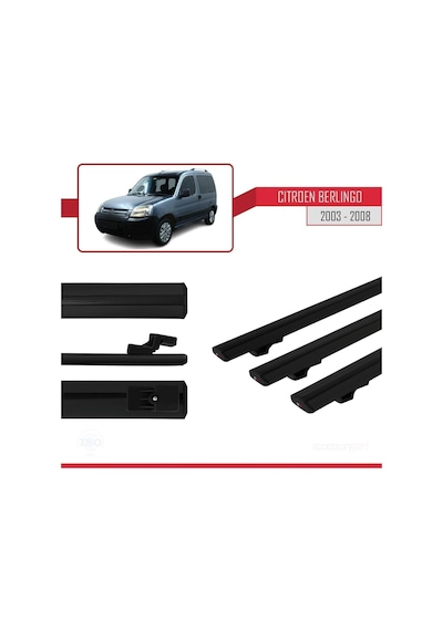 Citroen Berlingo 2003-2008 Arası İle Uyumlu Basic Model Ara Atkı Tavan Barı Siyah 3 Adet