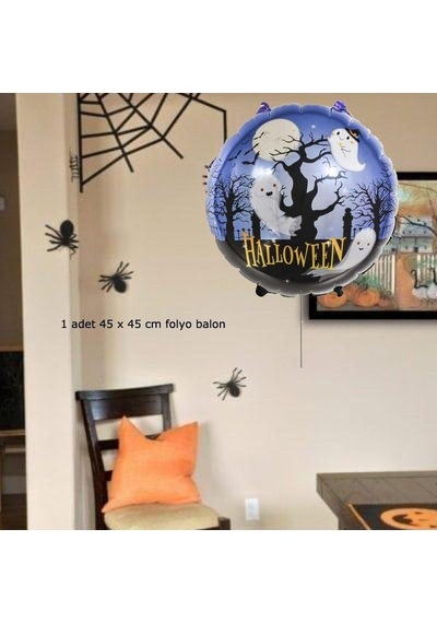 Folyo Balon Halloween Cadılar Bayramı Yuvarlak Ağaç Üstünde Hayaletler 45 45 Cm Diğer