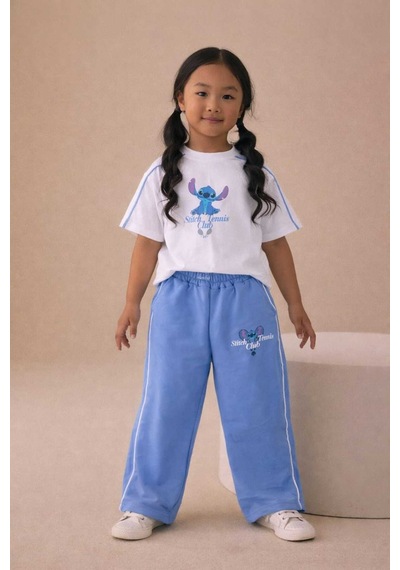 Chic Kids Wear Kız Çocuk Baskılı Rahat Kalıp Yazlık Takım Mavi