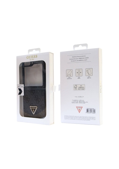 Galaxy Z Flip 5 Uyumlu Kılıf Guess Lisanslı Pu Deri Taşlı Üçgen Logo 4g Desenli Strass Siyah