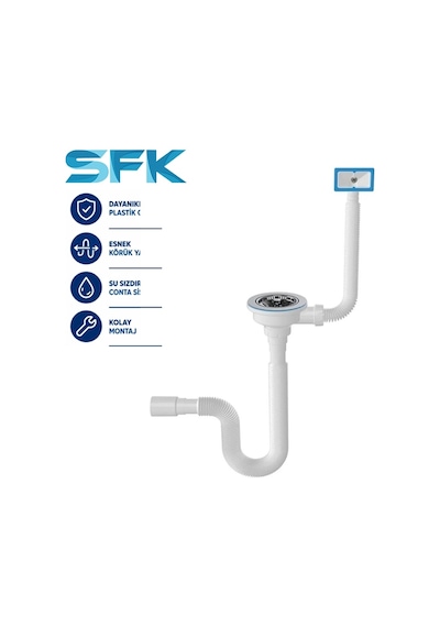 Sfk Çöpmak Kafa Evye Sifonu Taşmalıklı & Damlalıklı, 1 Adet