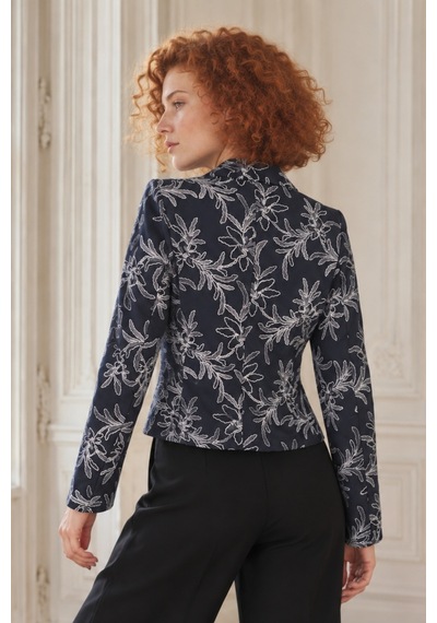 Armonika Kadın Koyu Lacivert Kruvaze Yaka Desenli Crop Ceket Arm-27k001025