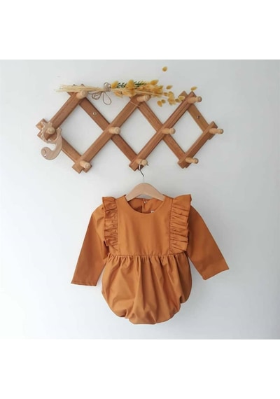 Nursu Baby Hardal Fırfırlı Kız Bebek Şort Tulum-Hardal