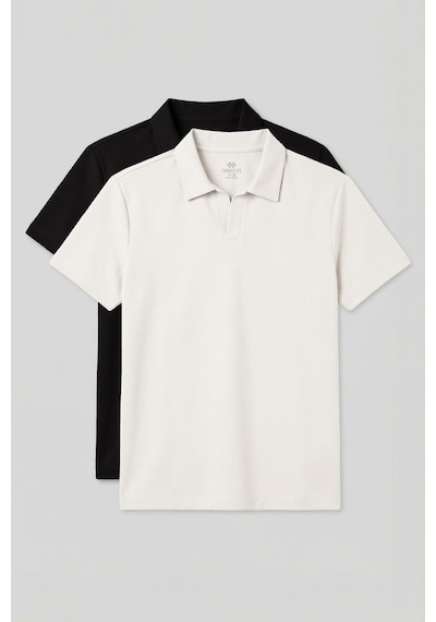 Rahat Form Polo Yaka 2li Paket Siyah-ekru Erkek T-shirt - 88496 Siyah - Ekru