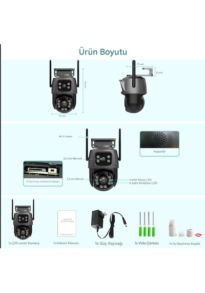4k 8mp Hd Wifi Ptz Kamera 4mp Çift Lens Çift Ekran