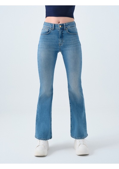 Flare Slim Fit Kadın Pantolon Mavi