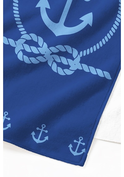Çapa Denizci Marine Plaj Havlusu - Lacivert Halat Motifli Modern Hızlı Kuruyan Mikrofiber Havlu Çok Renkli