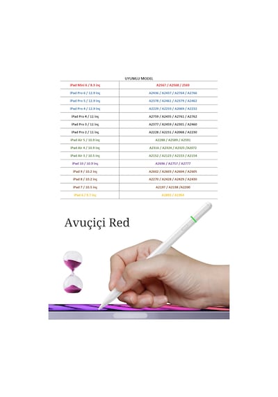 Apple Uyumlu iPad  Mini 6. Nesil Pencil Usb-c Avuç İçi Red Eğim Bluetooth Özellikli Tablet Kalemi
