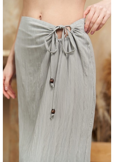 Mai Collection Mai Studios Co. Lovina Çizgili Gri Crop Etek Takım Gri