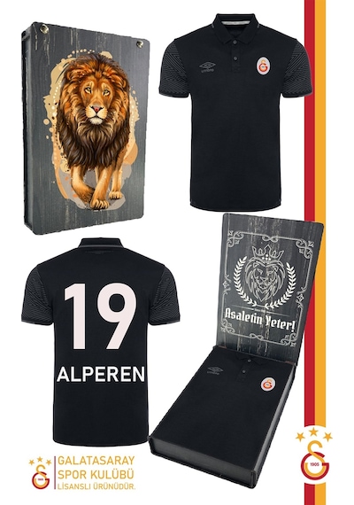 Galatasaray Polo Yaka Kişiye Özel T-shirt Ahşap Kutulu 001