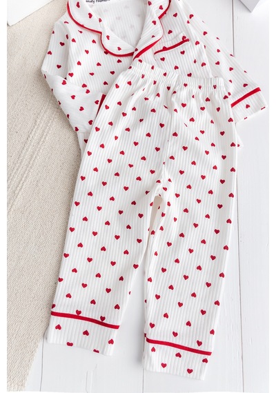 Babymod Minik Kap Desenli Düğmeli Pamuk Kız Bebek Pijama Takımı Krem
